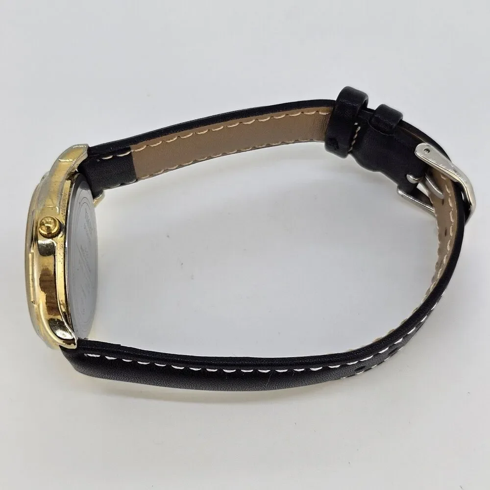 Timex‎ Men's Watch 35MM Gold Dial New Black White Leather Bands New Battery